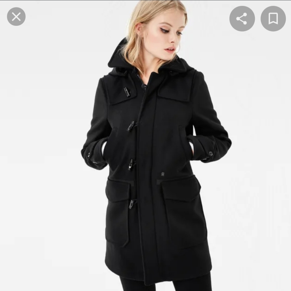 G star raw duffle wool hooded coat black medium